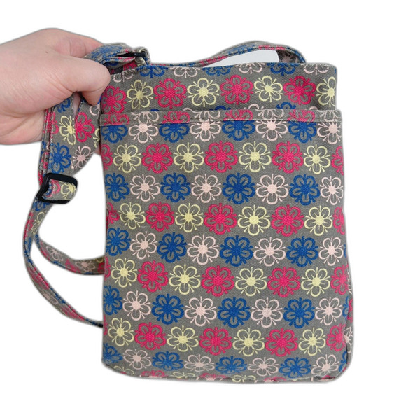 Kavu Limited Edition Keeper Cotton Canvas Taupe Pink Blue Floral Crossbody Bag - Picture 4 of 6